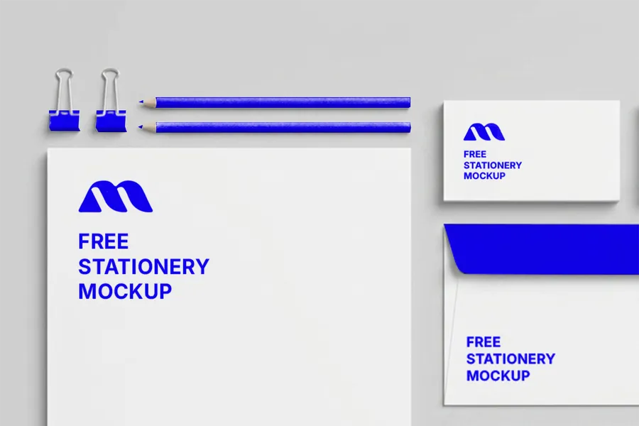 FREE STATIONERY MOCKUP SET — LETTERHEAD SPIRAL NOTEBOOK PENCIL ERASER (PSD) mockup preview 2