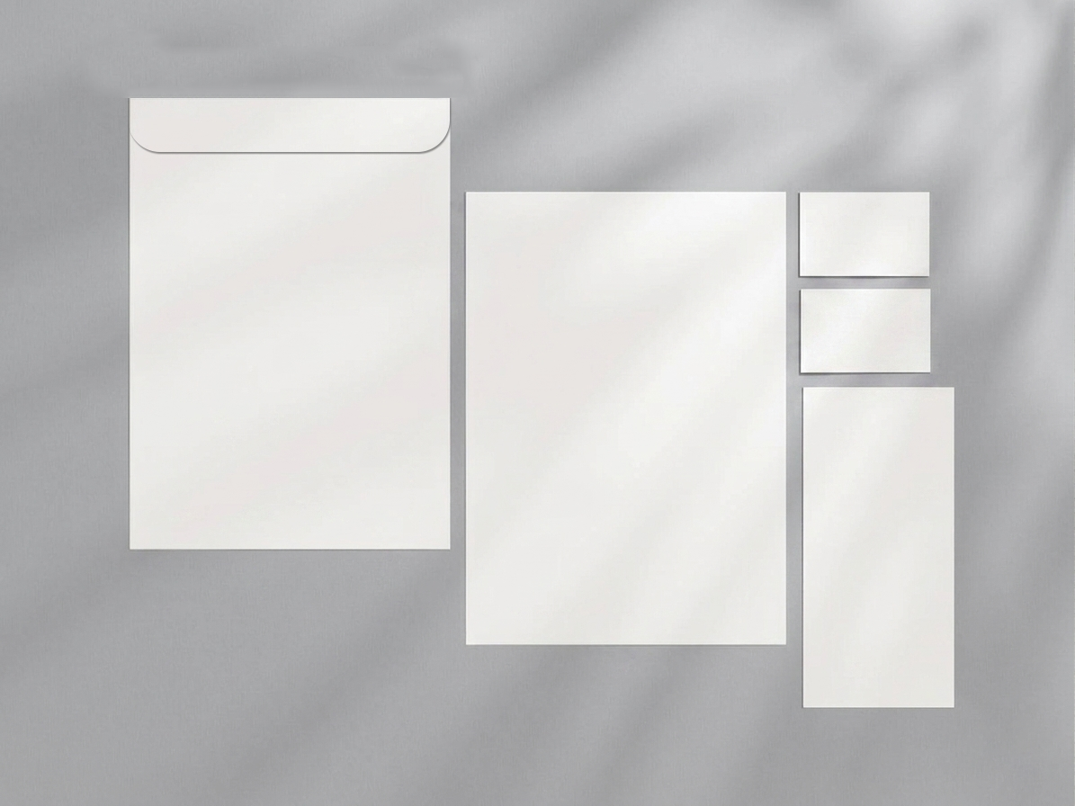 Free Stationery Mockup Flat Lay — Envelope Letterhead Cards Overhead (PSD) alternate mockup preview