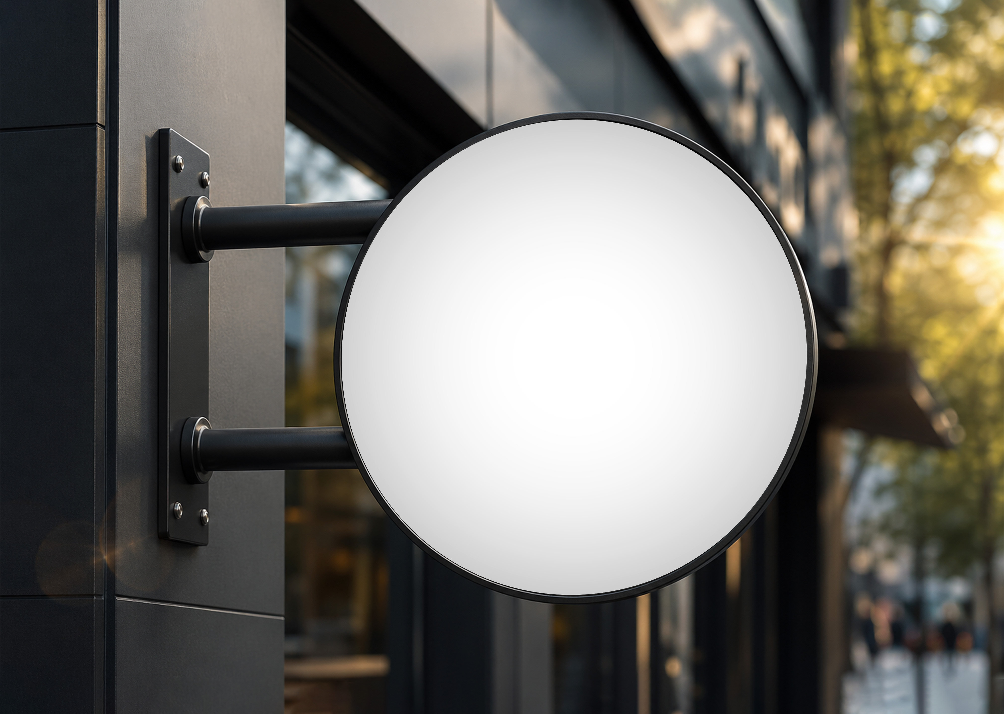 Free Round Wall Sign Mockup — Outdoor Blade Sign (PSD) alternate mockup preview