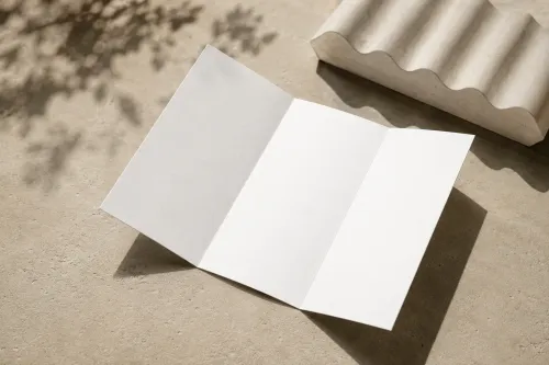 Free Tri-Fold Brochure Mockup — Concrete Floor Botanical Shadow (PSD) alternate mockup preview