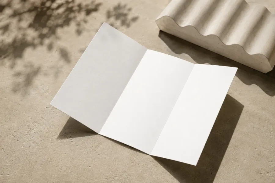 FREE TRI-FOLD BROCHURE MOCKUP — CONCRETE FLOOR BOTANICAL SHADOW (PSD) mockup preview 3