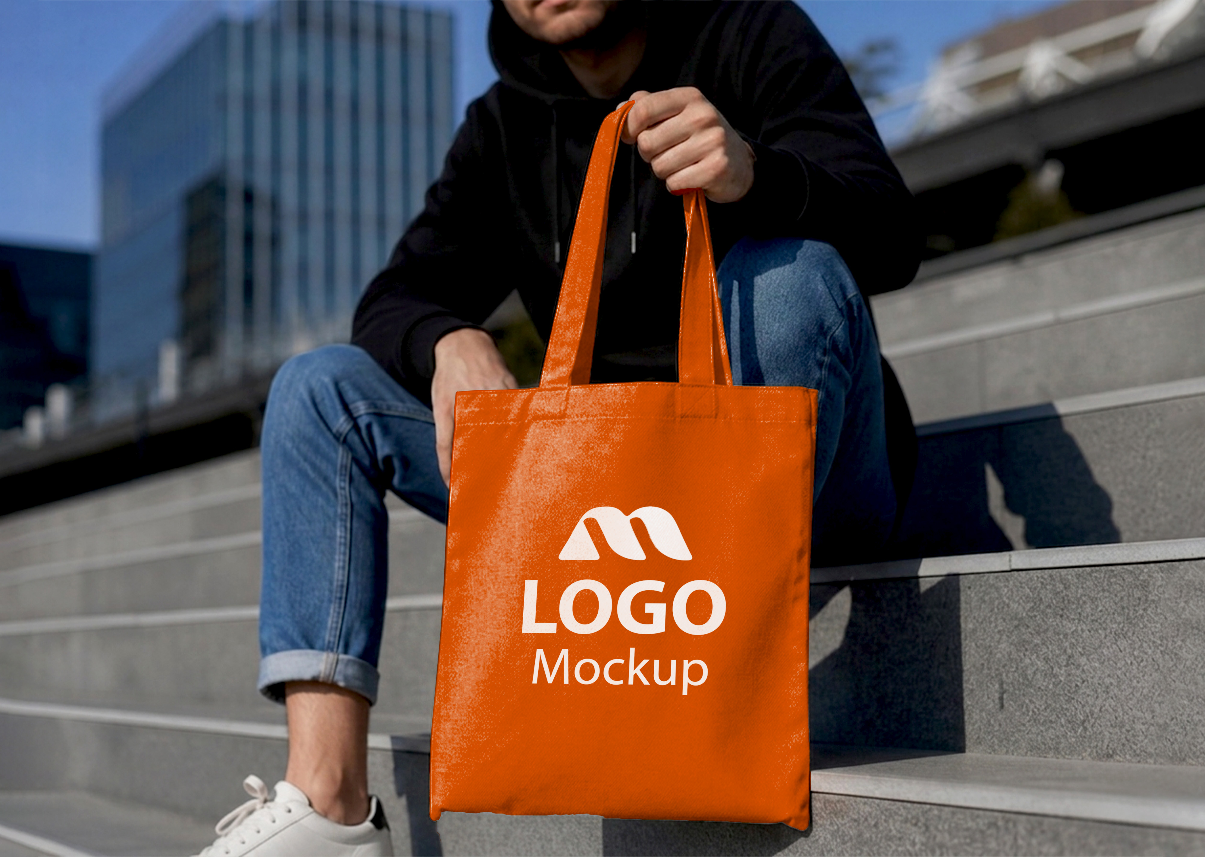 Free Tote Bag Mockup Held By Person — Urban Outdoor Lifestyle (PSD) mockup preview