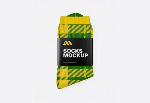 Free Folded Socks With Paper Sleeve Mockup — Top View (PSD) mockup preview