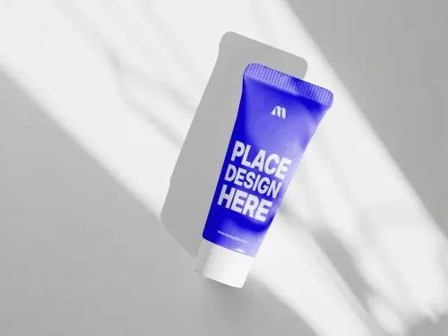 Free Face Wash Tube Mockup With Shadow Silhouette — Sunlit Grey (PSD) mockup preview