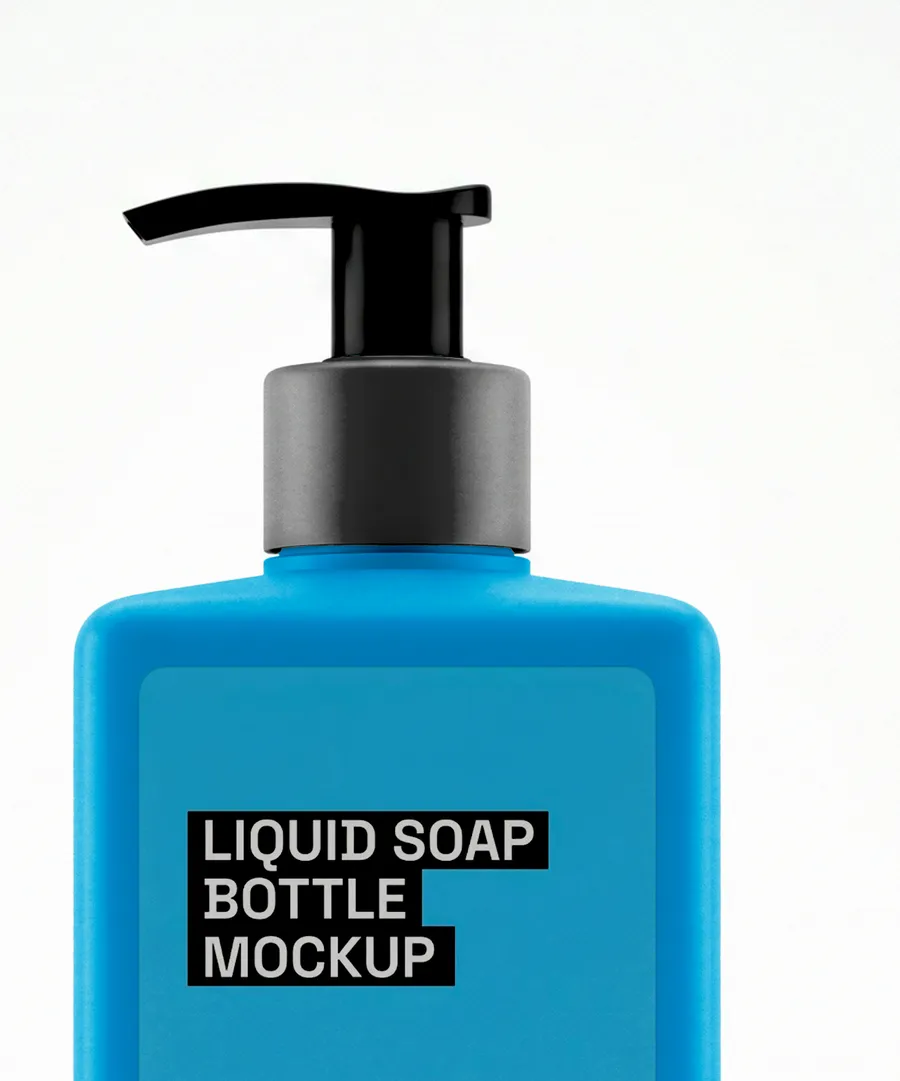 FREE SQUARE LIQUID SOAP PUMP BOTTLE MOCKUP — FRONT VIEW (PSD) mockup preview 3