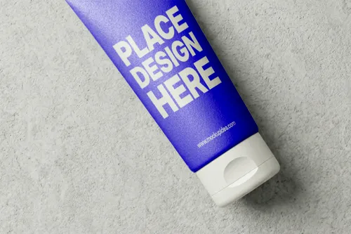 Free Face Wash Tube Mockup Flat Lay Diagonal — Overhead View (PSD) mockup preview