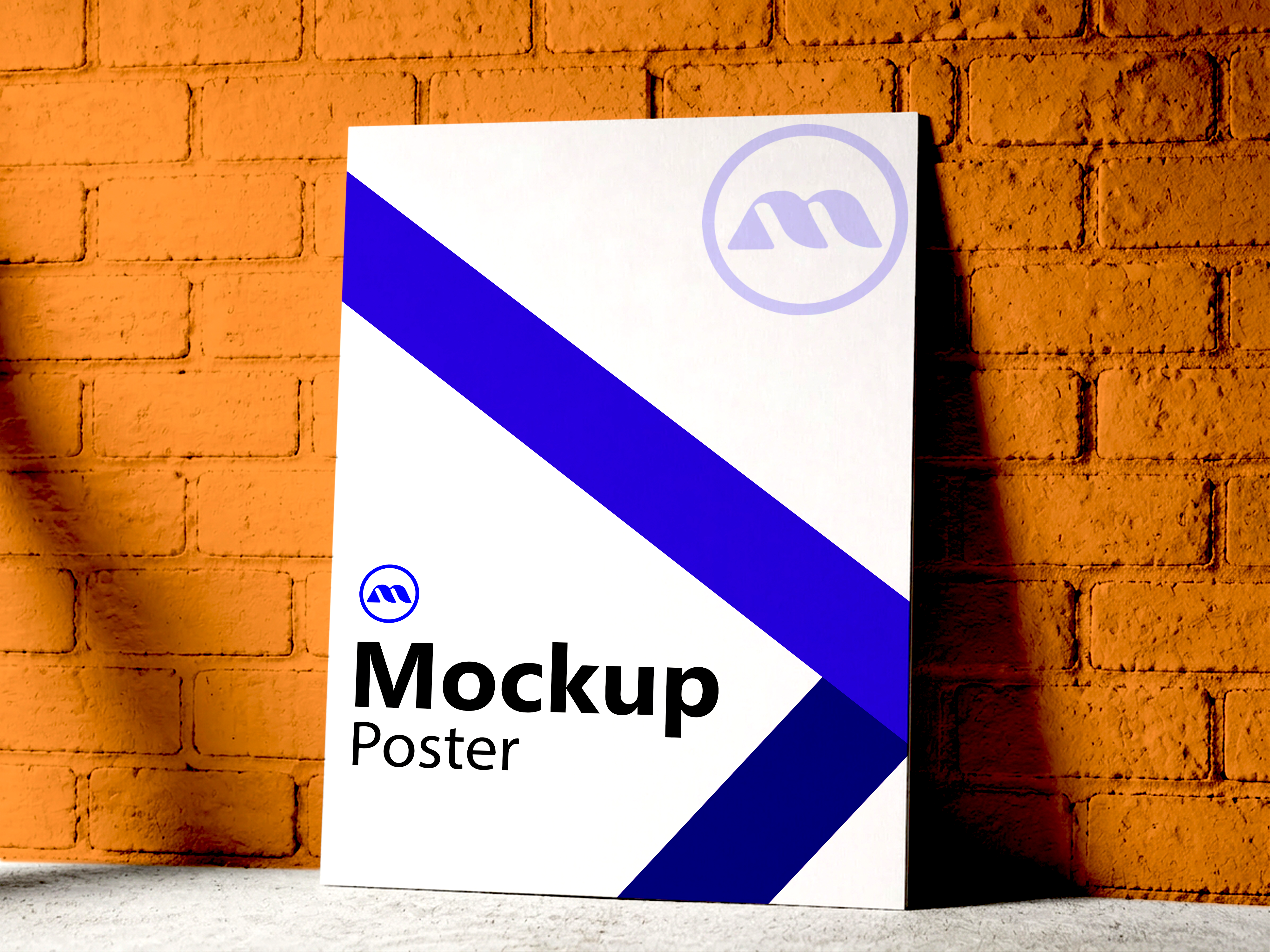 Free Poster Mockup Leaning Against Orange Brick Wall — Urban Scene (PSD) mockup preview