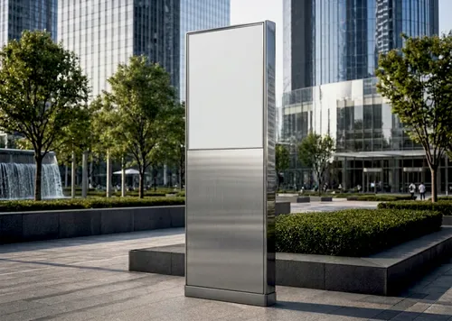 Free Corporate Totem Pylon Sign Mockup — Logo On Steel Plaza (PSD) alternate mockup preview