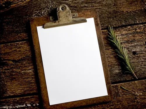 Free Clipboard Poster Mockup On Rustic Wood — Rosemary Sprig Scene (PSD) alternate mockup preview
