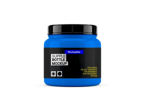 Free Protein Supplement Jar Mockup — Front View Label (PSD) mockup preview