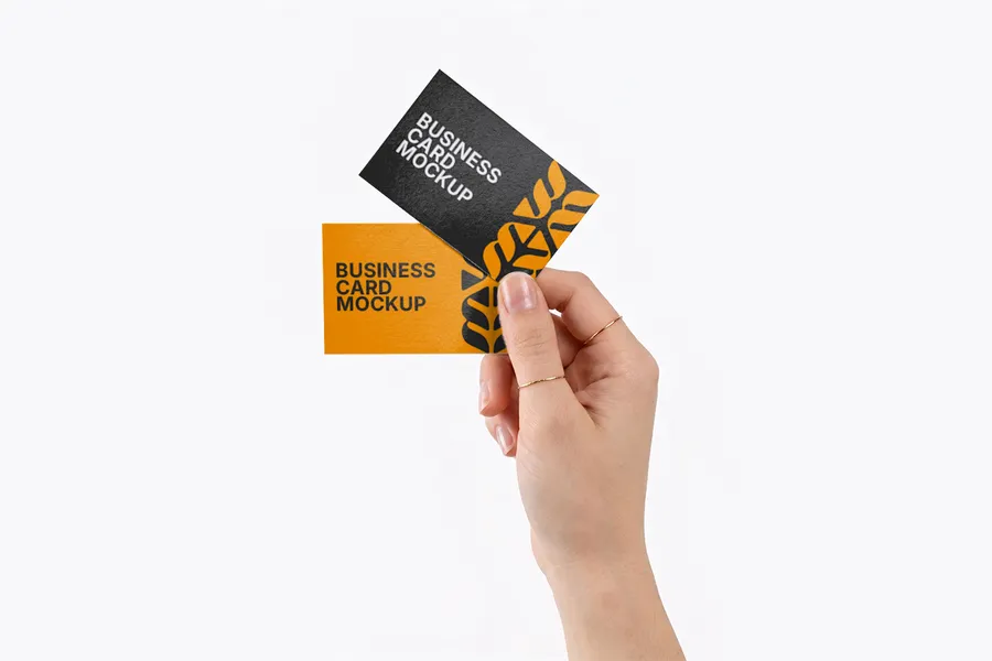 FREE DUAL BUSINESS CARD MOCKUP HELD IN HAND — MINIMAL WHITE STUDIO (PSD) mockup preview 2