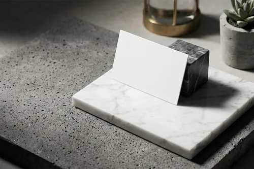 Free Business Card Mockup In Marble Block Holder — Luxury Desk Scene (PSD) alternate mockup preview
