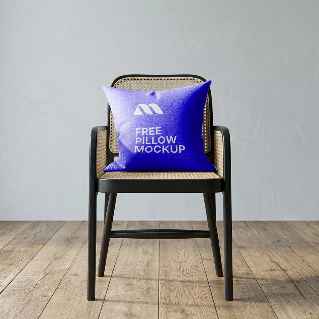 FREE THROW PILLOW MOCKUP ON RATTAN ACCENT CHAIR (PSD) mockup preview 2