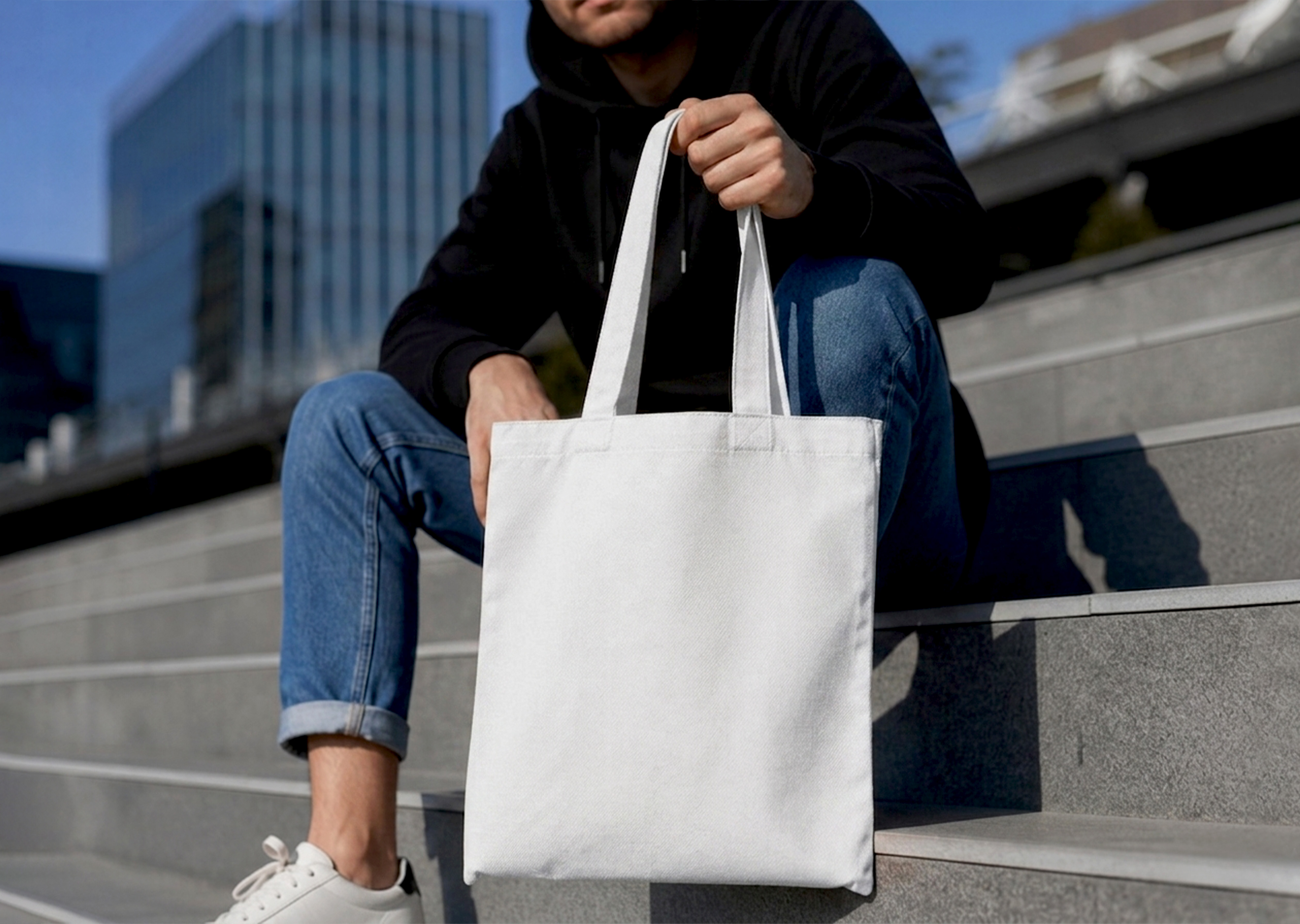 Free Tote Bag Mockup Held By Person — Urban Outdoor Lifestyle (PSD) alternate mockup preview