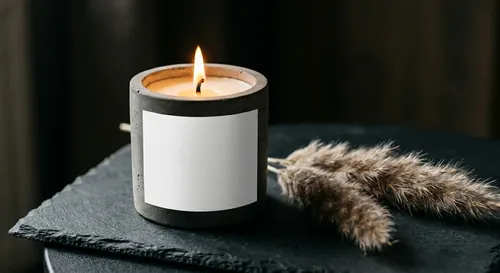 Free Concrete Candle Jar Mockup On Slate — Dark Moody Scene (PSD) alternate mockup preview