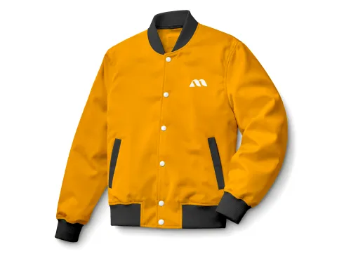 Flat Lay Varsity Bomber Jacket Mockup – Mustard Gold (PSD) mockup preview