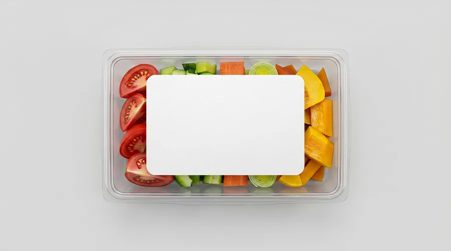 FREE CLEAR PLASTIC FOOD CONTAINER MOCKUP WITH LABEL SLEEVE — TOP VIEW (PSD) mockup preview 4