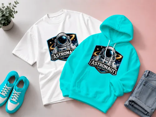 T-Shirt Hoodie Combo Mockup – Matching Flat Lay Set (PSD) mockup preview