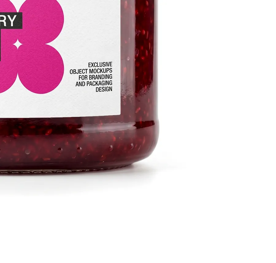 FREE GLASS JAM JAR MOCKUP WITH LABEL — FRONT VIEW STUDIO (PSD) mockup preview 3