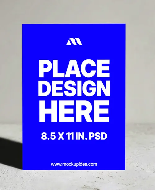 8.5x11 Flyer Mockup Standing On Concrete — Dramatic Shadow (PSD) alternate mockup preview