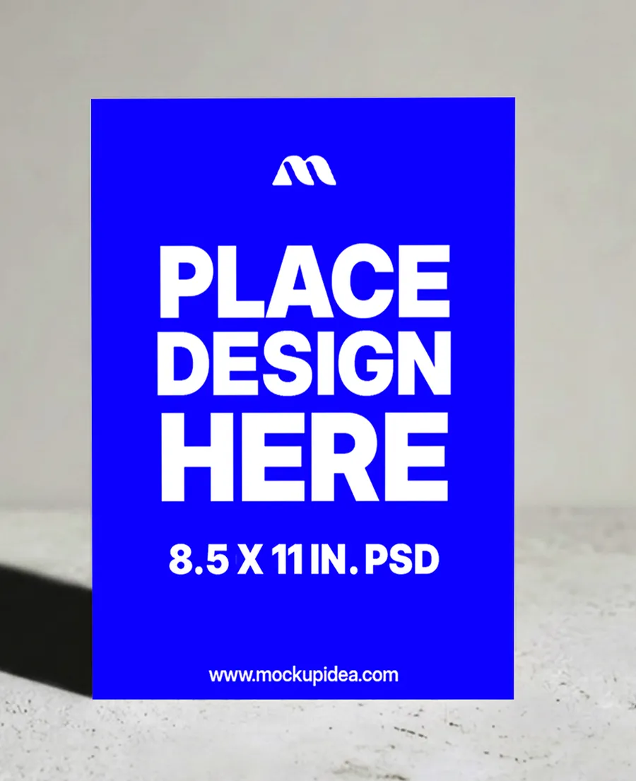 8.5X11 FLYER MOCKUP STANDING ON CONCRETE — DRAMATIC SHADOW (PSD) mockup preview 3