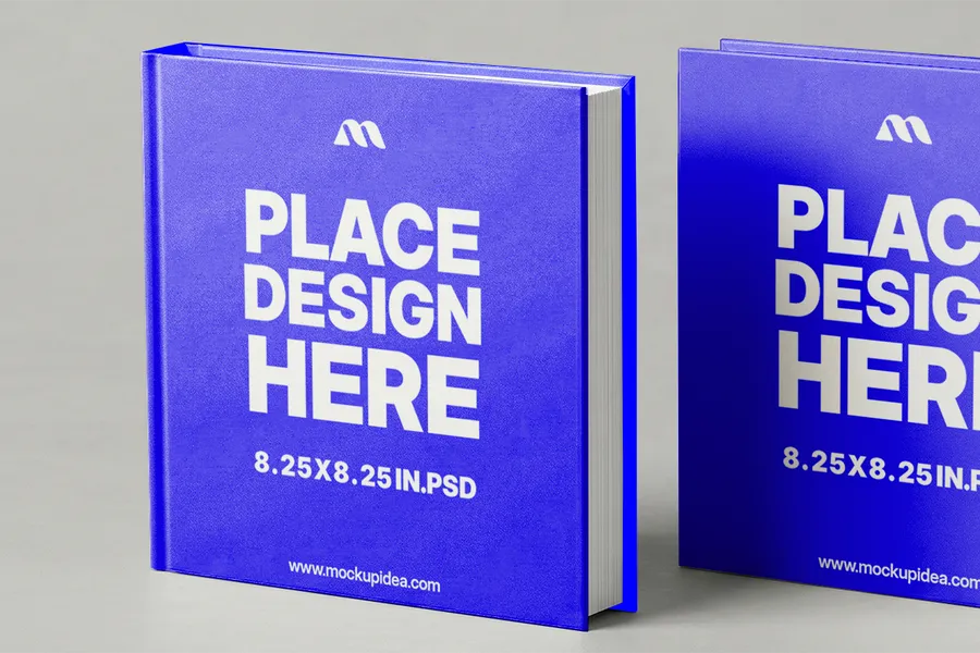 FREE 8.25X8.25 SQUARE HARDCOVER BOOK MOCKUP — DUAL STANDING ANGLES (PSD) mockup preview 2
