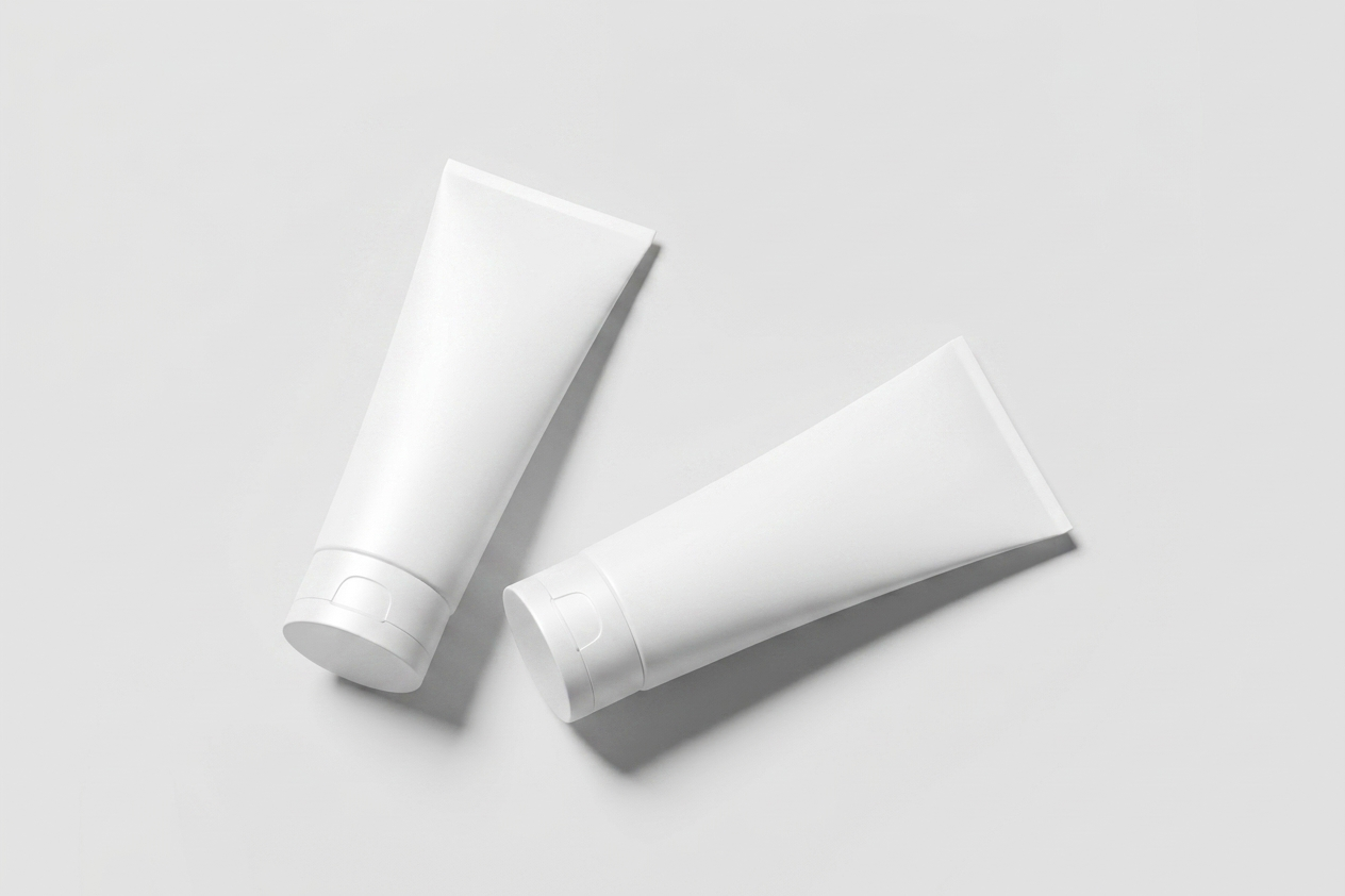 FREE DUAL FACE WASH TUBE MOCKUP OVERHEAD FLAT LAY — TWO TUBES (PSD) mockup preview 2