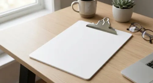 Free Floral Clipboard Mockup — Bright Workspace Lifestyle (PSD) alternate mockup preview