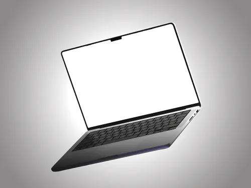 Free Silver Laptop Floating Mockup — Dark Keyboard Gradient (PSD) alternate mockup preview
