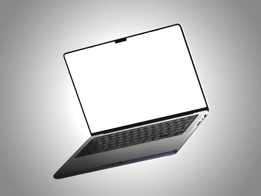 FREE SILVER LAPTOP FLOATING MOCKUP — DARK KEYBOARD GRADIENT (PSD) mockup preview 2