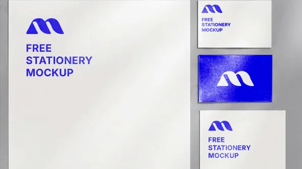 FREE STATIONERY MOCKUP FLAT LAY — ENVELOPE LETTERHEAD CARDS OVERHEAD (PSD) mockup preview 2