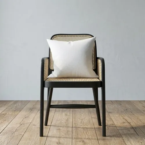 Free Throw Pillow Mockup On Rattan Accent Chair (PSD) alternate mockup preview