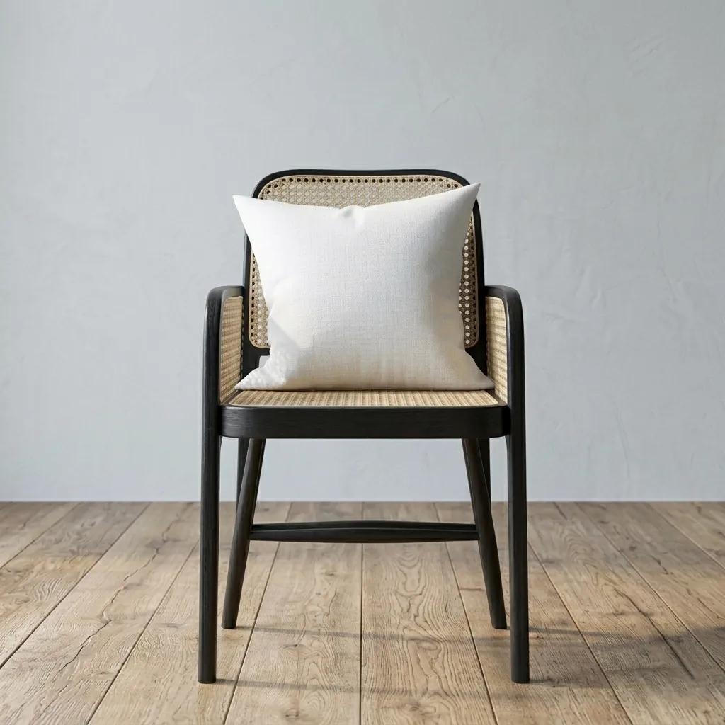 FREE THROW PILLOW MOCKUP ON RATTAN ACCENT CHAIR (PSD) mockup preview 3