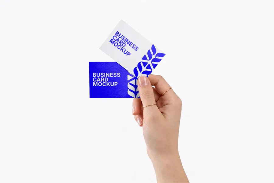 FREE DUAL BUSINESS CARD MOCKUP HELD IN HAND — MINIMAL WHITE STUDIO (PSD) mockup preview 3