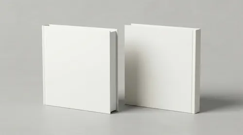 Free 8.25x8.25 Square Hardcover Book Mockup — Dual Standing Angles (PSD) alternate mockup preview