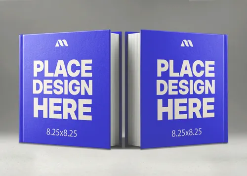 Free 8.25x8.25 Square Hardcover Book Mockup — Front & Back Open Spread View (PSD) mockup preview