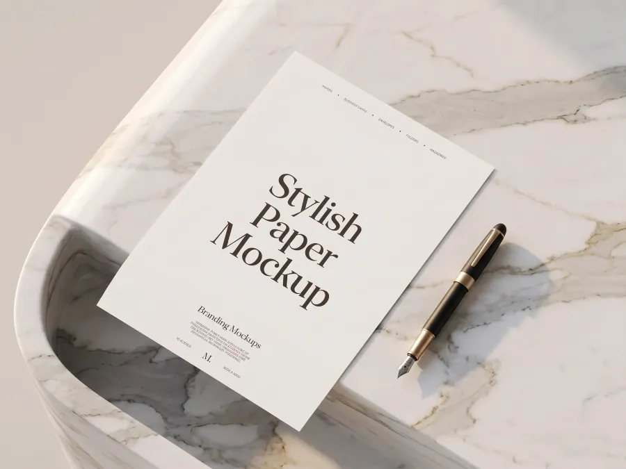FREE LETTERHEAD MOCKUP — MARBLE SURFACE BLACK GOLD PEN (PSD) mockup preview 2