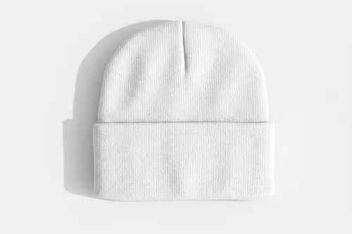 Free Knit Beanie Hat With Folded Cuff Mockup — Flat Lay (PSD) alternate mockup preview
