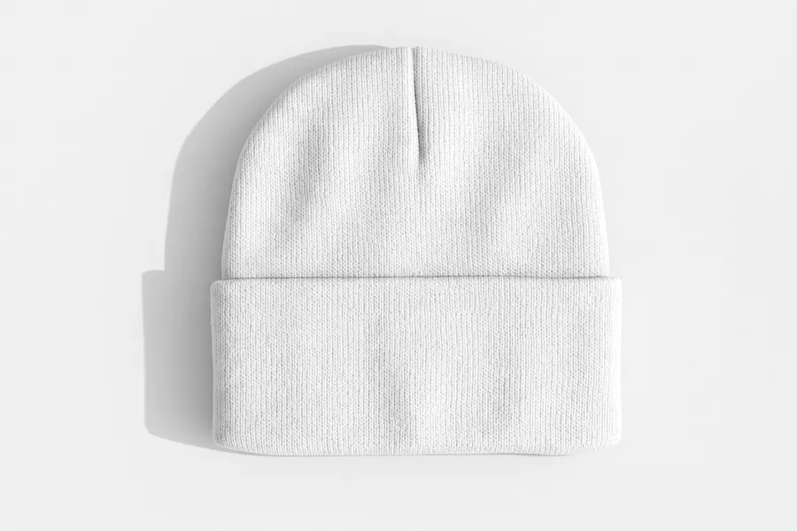 FREE KNIT BEANIE HAT WITH FOLDED CUFF MOCKUP — FLAT LAY (PSD) mockup preview 3