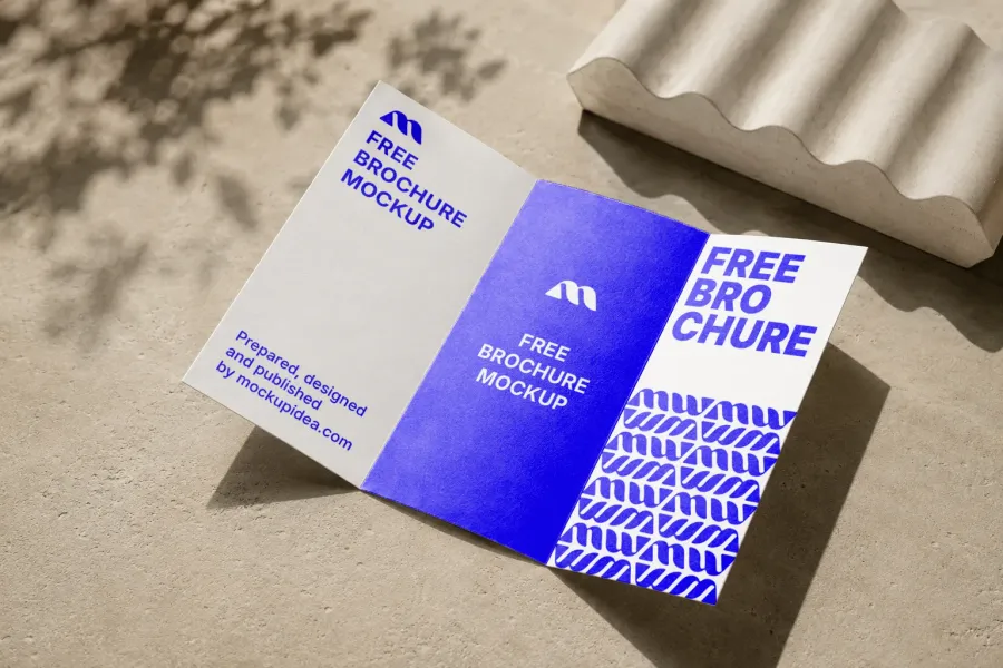 FREE TRI-FOLD BROCHURE MOCKUP — CONCRETE FLOOR BOTANICAL SHADOW (PSD) mockup preview 2
