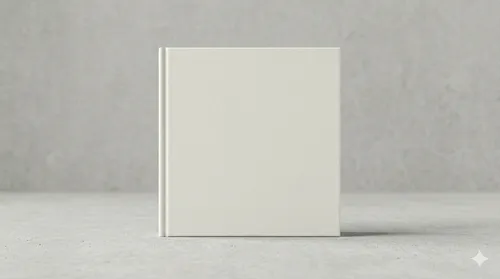 Free 8.25x8.25 Square Hardcover Book Mockup — Front Standing View (PSD) alternate mockup preview