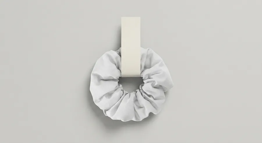 FREE SCRUNCHIE MOCKUP TOP VIEW WITH VERTICAL BRAND BAND (PSD) mockup preview 2