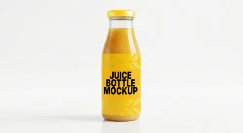 Free Clear Glass Juice Bottle Mockup With Condensation (PSD) mockup preview