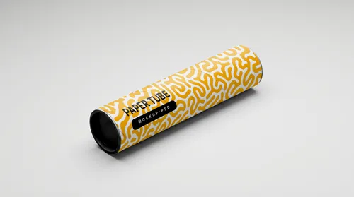 Free Paper Tube Packaging Mockup — Diagonal Lying View (PSD) mockup preview
