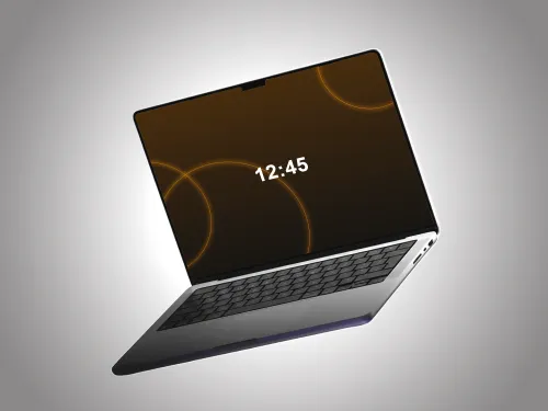 Free Silver Laptop Floating Mockup — Dark Keyboard Gradient (PSD) mockup preview