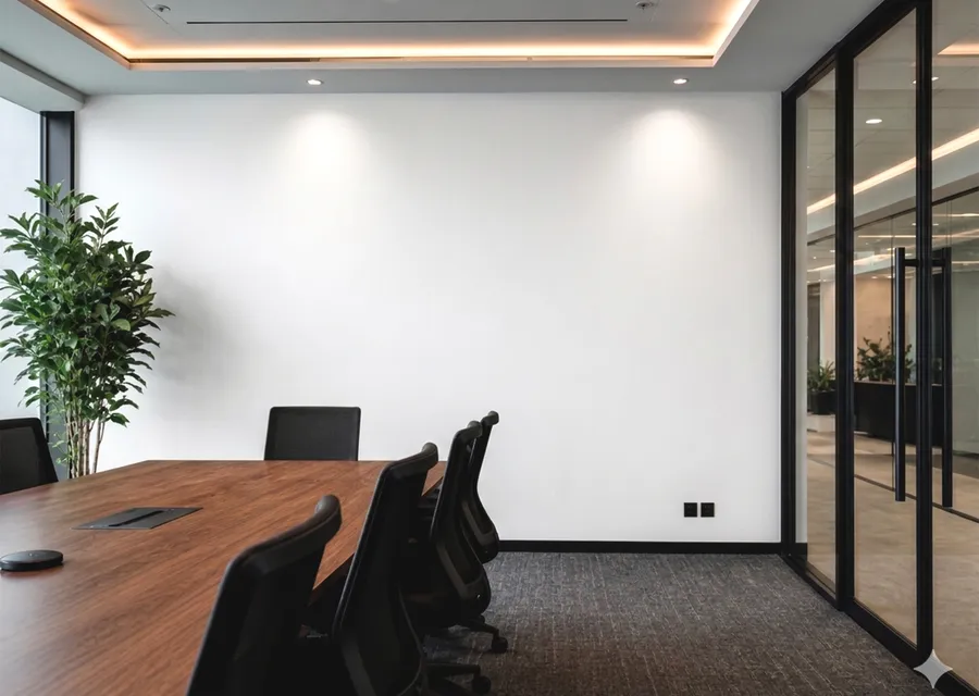 FREE 3D LOGO MOCKUP ON BOARDROOM WALL — MEETING ROOM SCENE (PSD) mockup preview 2