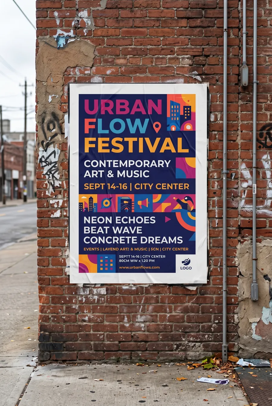 FREE GLUED POSTER ON BRICK WALL MOCKUP — URBAN WHEATPASTE SCENE (PSD) mockup preview 2