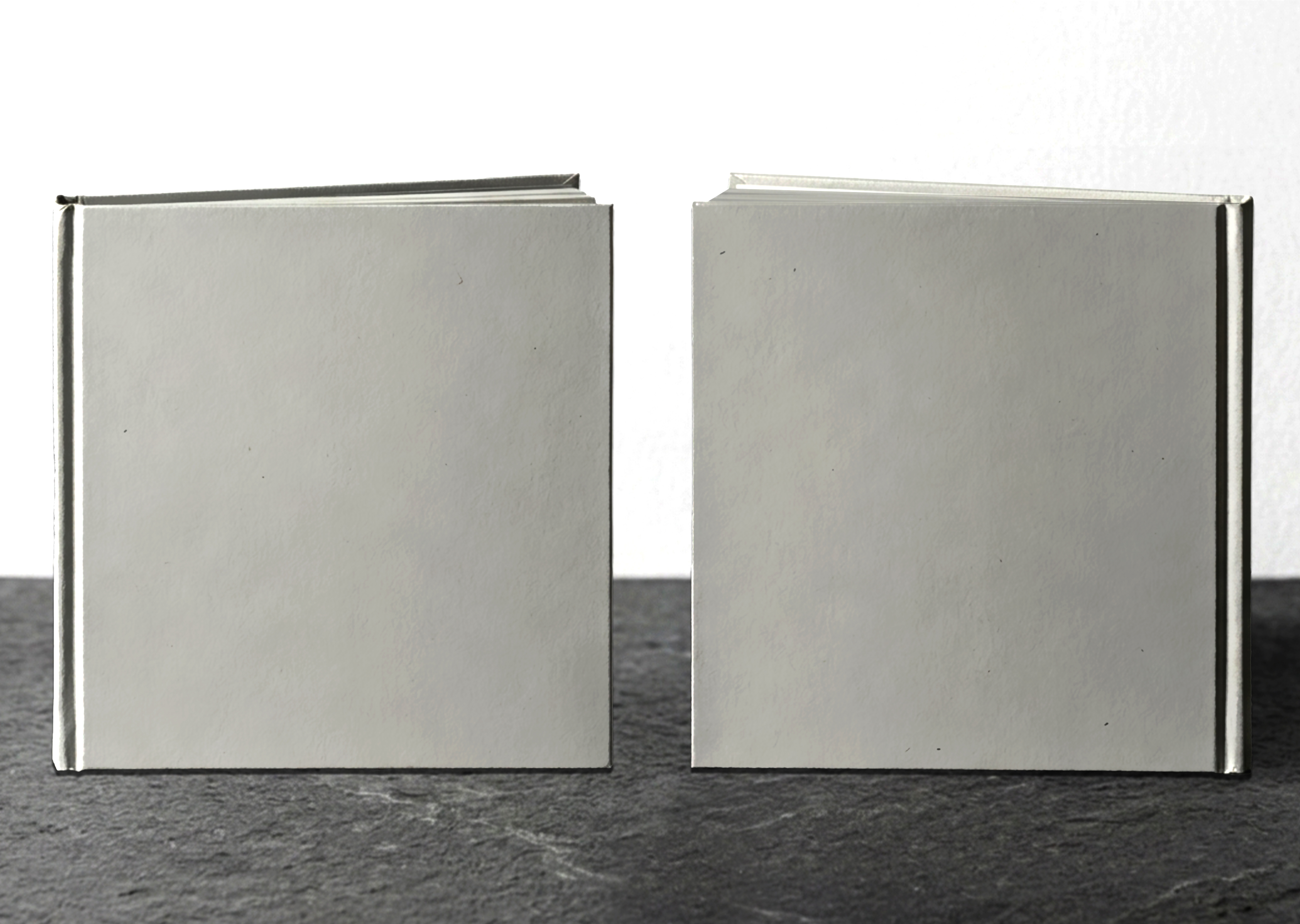 FREE 8.25X8.25 SQUARE HARDCOVER BOOK MOCKUP — DUAL FRONT VIEW ON SLATE (PSD) mockup preview 2