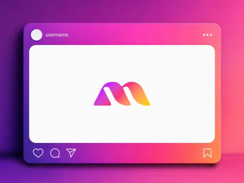 Instagram landscape post mockup with purple to orange gradient  frame, username bar and engagement icons, 1.91:1 ratio