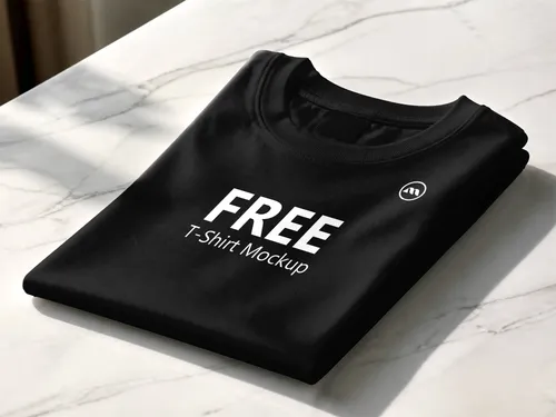 Free Black Folded T-Shirt Mockup On Marble — Lifestyle Scene (PSD) mockup preview